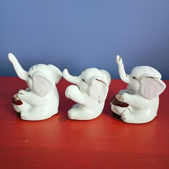 Set of 3 Vintage Elephant Ceramic Porcelain Figurines Playing Drums Japan - Picture 4 of 7
